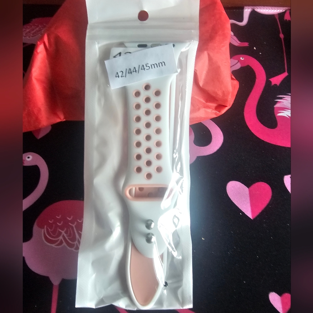 Silicone Smart Watch Sports Band-Pink & White 42/44/45-NIB